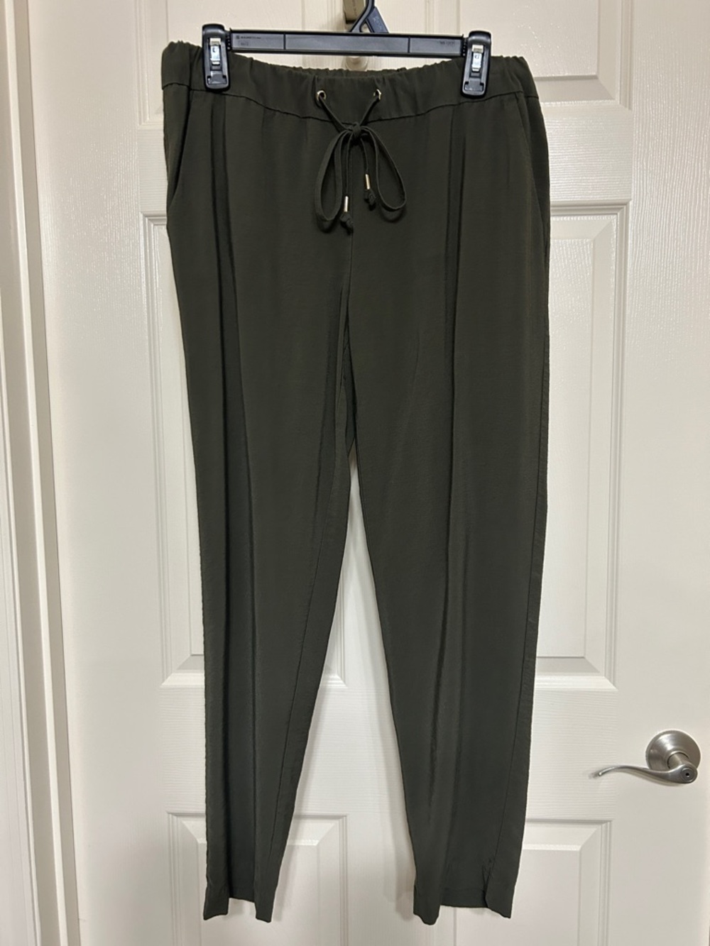 LOFT Dark Olive Drawstring Waist Ankle Trousers Flexible Size Waist 15 to 17 in